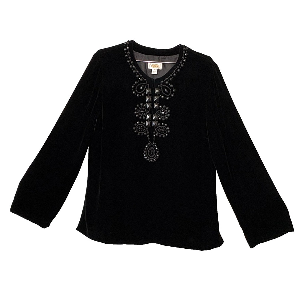 Talbots 16 Silk Blend Velvet Beaded Embellished Tunic Top Lined Side Zip Holiday